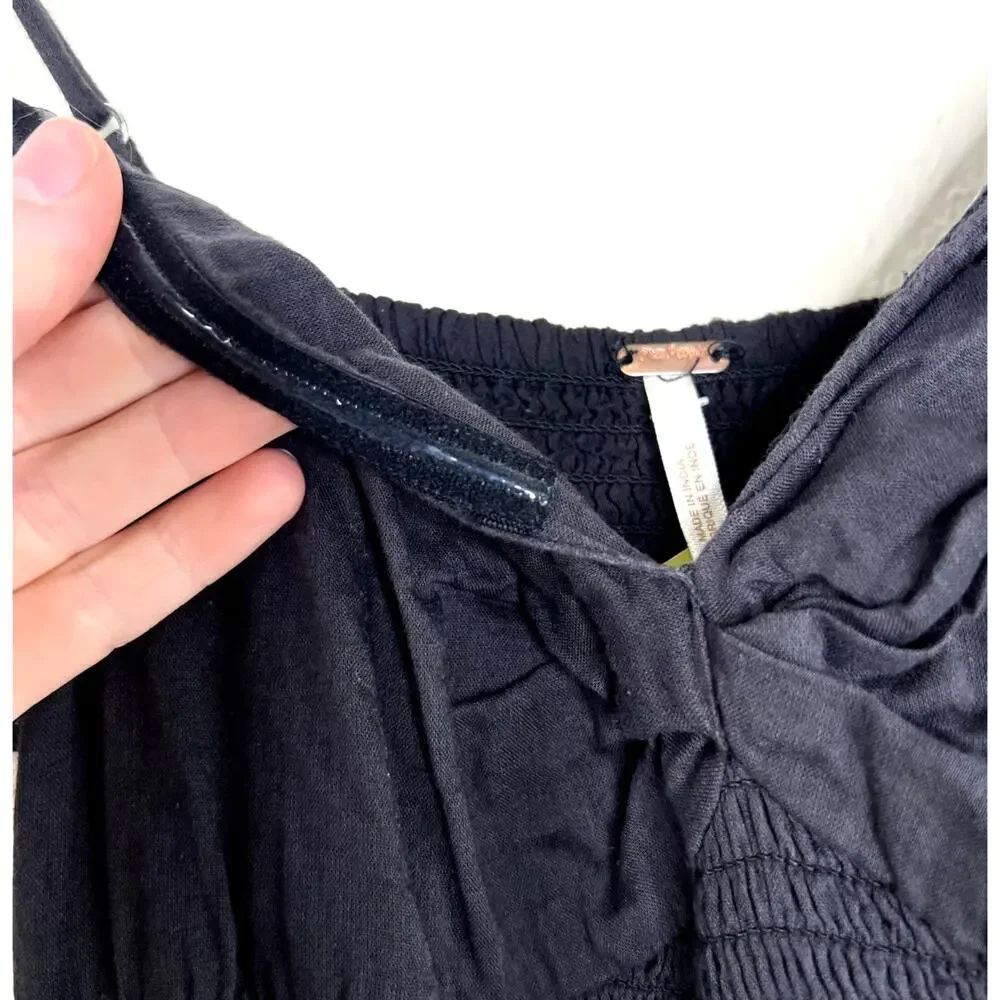 Free People Sundrenched Solid Maxi Dress Tiered Sleeveless Black Smocked  XS